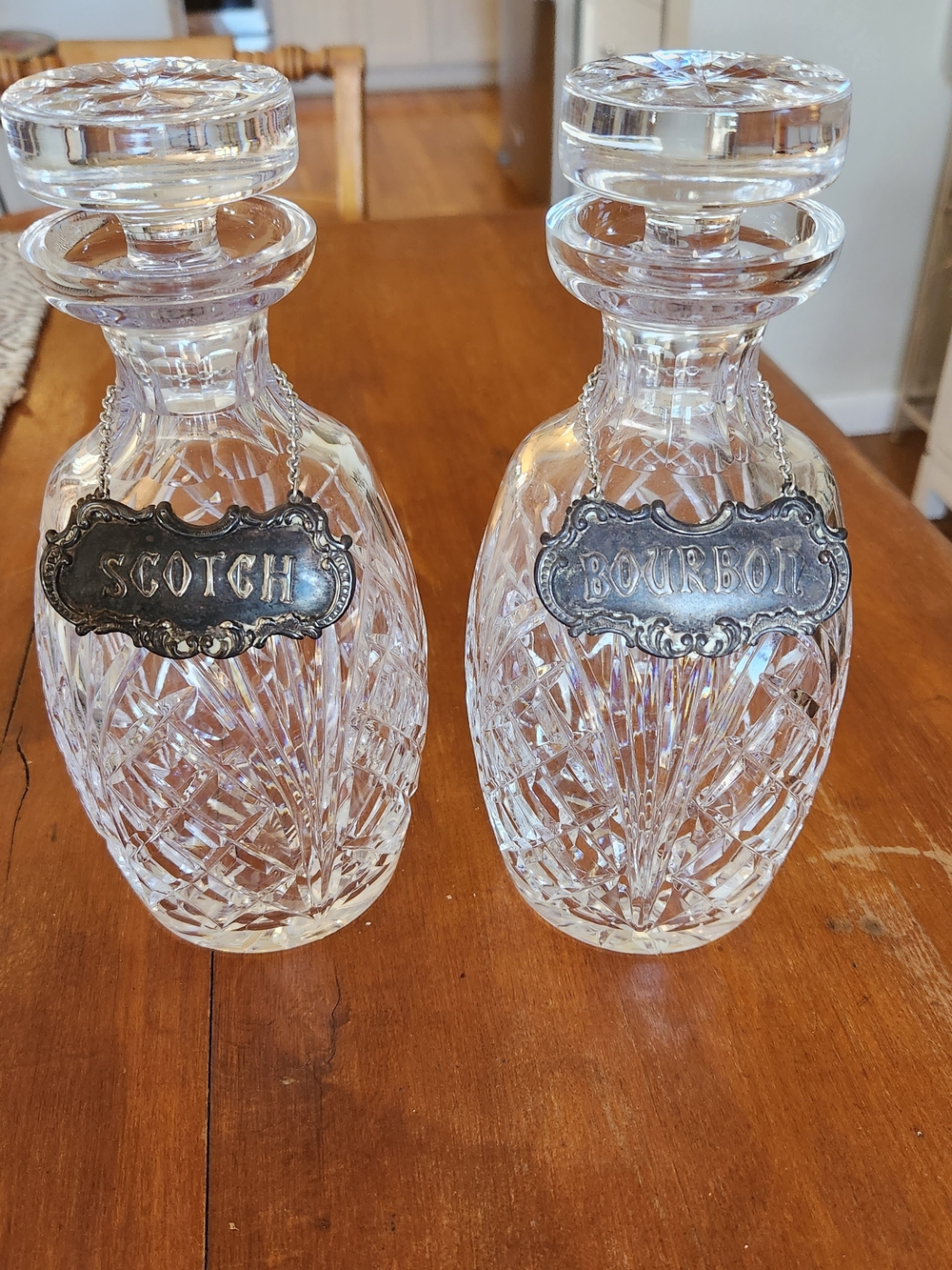 Waterford Crystal Vintage Decanter Set With Silver Plated Tags Bourbon Scotch - Picture 3 of 15
